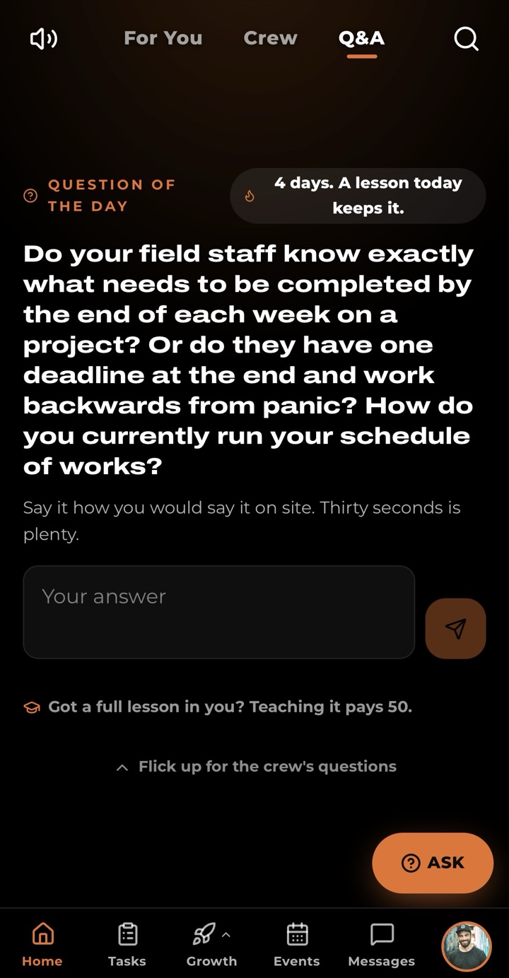 The daily question inside the Tradies App