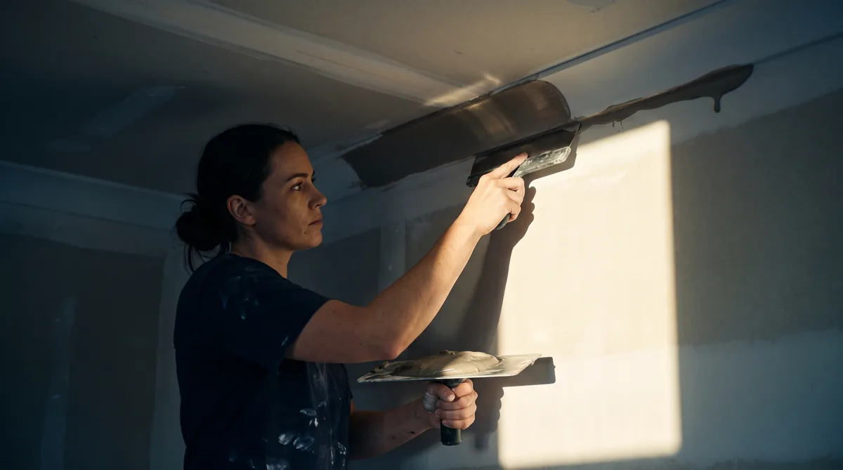 Plasterers: drawing wet compound along a new joint
